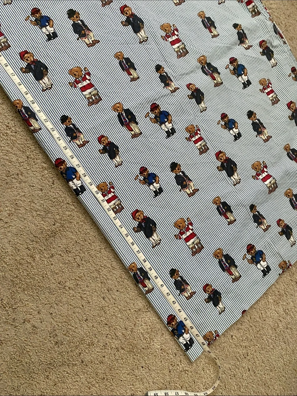 Vintage Ralph Lauren “Polo Bear” Blue Striped Flat Sheet. Twin.
